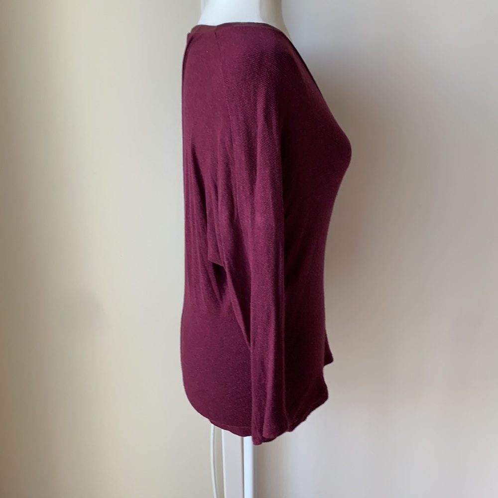 Burgundy Bordeaux Sweater with Bat Wings & Leather Vneck Detail S Anthro… - Picture 2 of 6